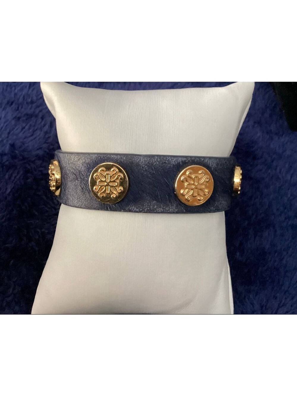 Rustic Cuff Navy & Gold Studded Bracelet 1721